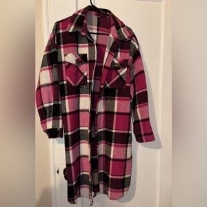 Vintage Plaid Pink and Black Women's trench coat